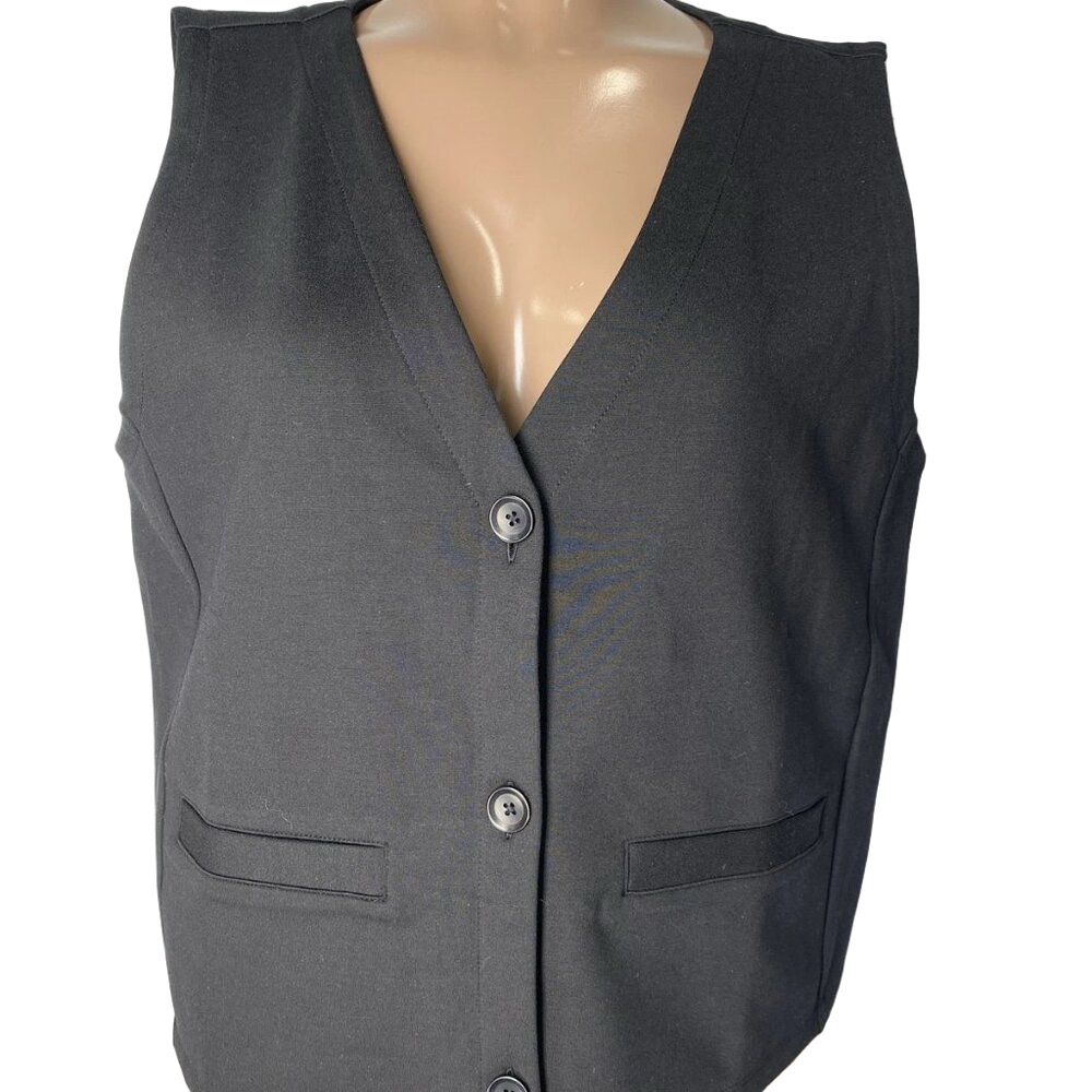 New Eileen Fisher Womens Vest Black Size S Flex Ponte Washable Button Front